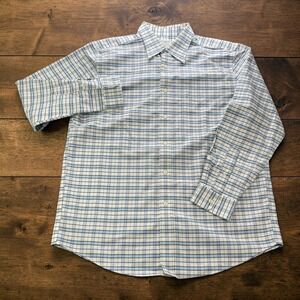 LL Bean Mens Slightly Fitted Plaid Button Down Shirt Blue Yellow 16.5-34 LARGE